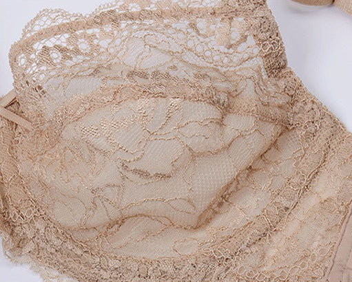 Nude lace bra cup detail showing breathable mesh fabric