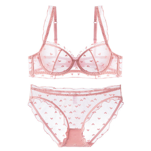 Sweetheart Mesh Bra & Panty Set – Pink Hearts